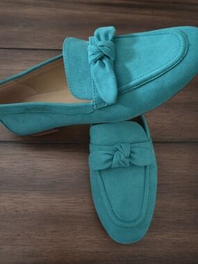 J. Crew Factory Suede Bow Loafers Color Deep Emerald